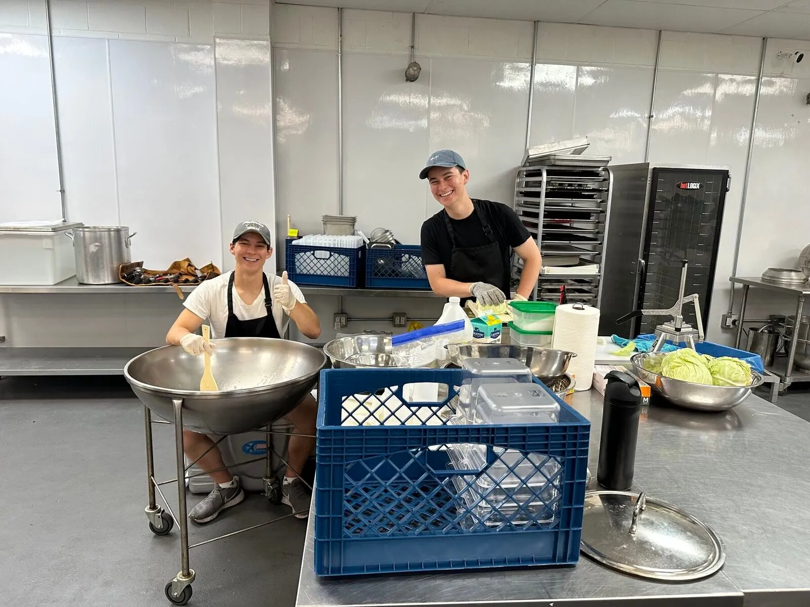 Prepping sides by hand in the kitchen
